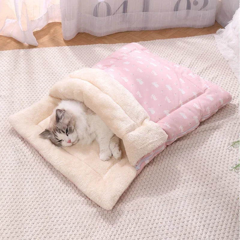 Soft and Comfortable Cat Bed Warm Pet Room with Detachable Mat and Foldable Design for Easy Storage of Cat Sleeping Bags Dog Bed