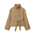 HH Female New Fashion Double-breasted Lace-up Trench Pockets Coat Long Sleeve Jacket Women Autumn Casual Street Short Coat
