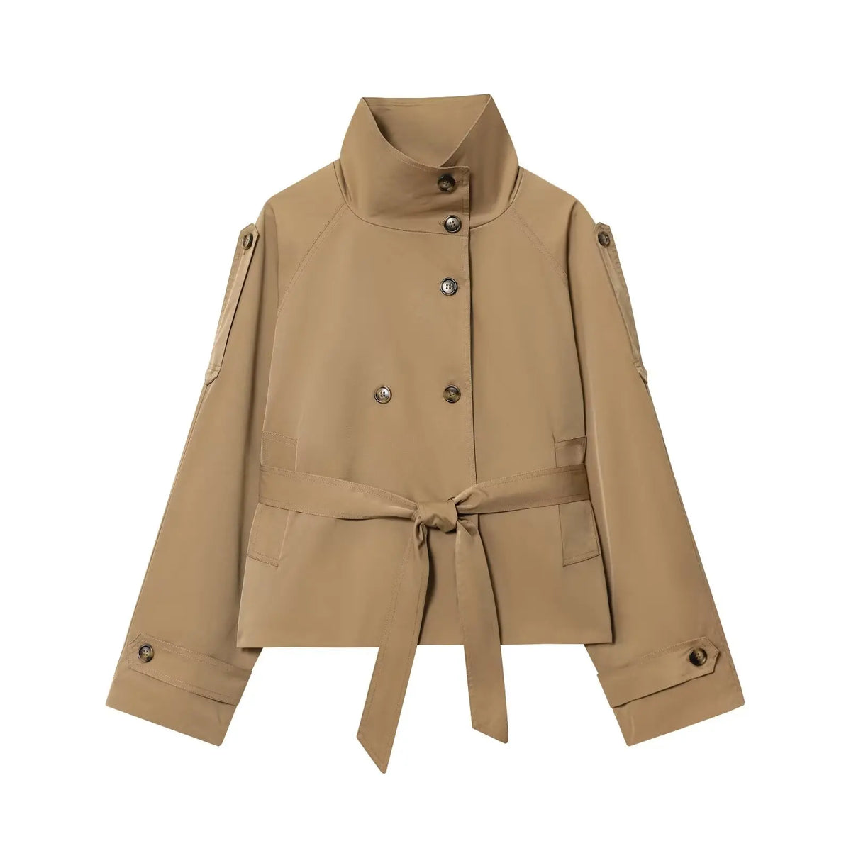HH Female New Fashion Double-breasted Lace-up Trench Pockets Coat Long Sleeve Jacket Women Autumn Casual Street Short Coat