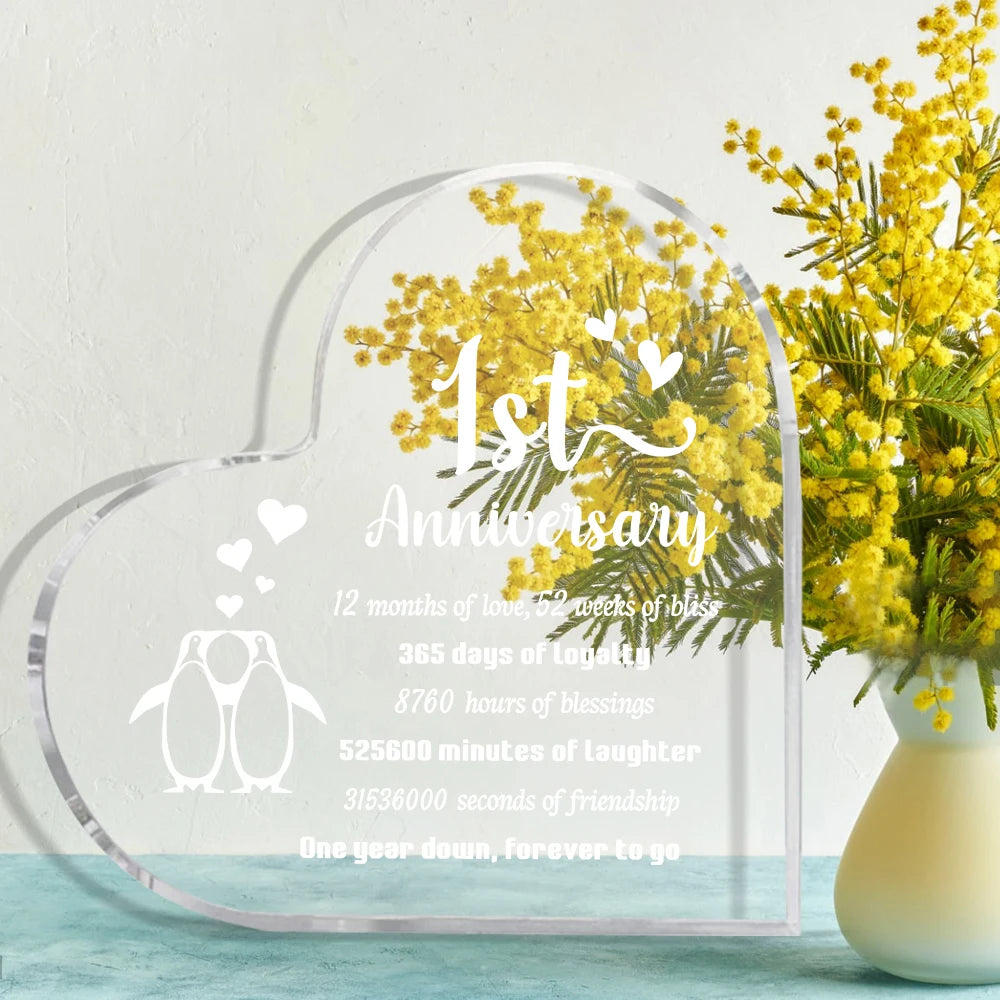 1 Year Anniversary Wedding Gifts for Him Her, One Year Anniversary Boyfriend Gifts, Penguin Couple Gifts 1st Happy Anniversary