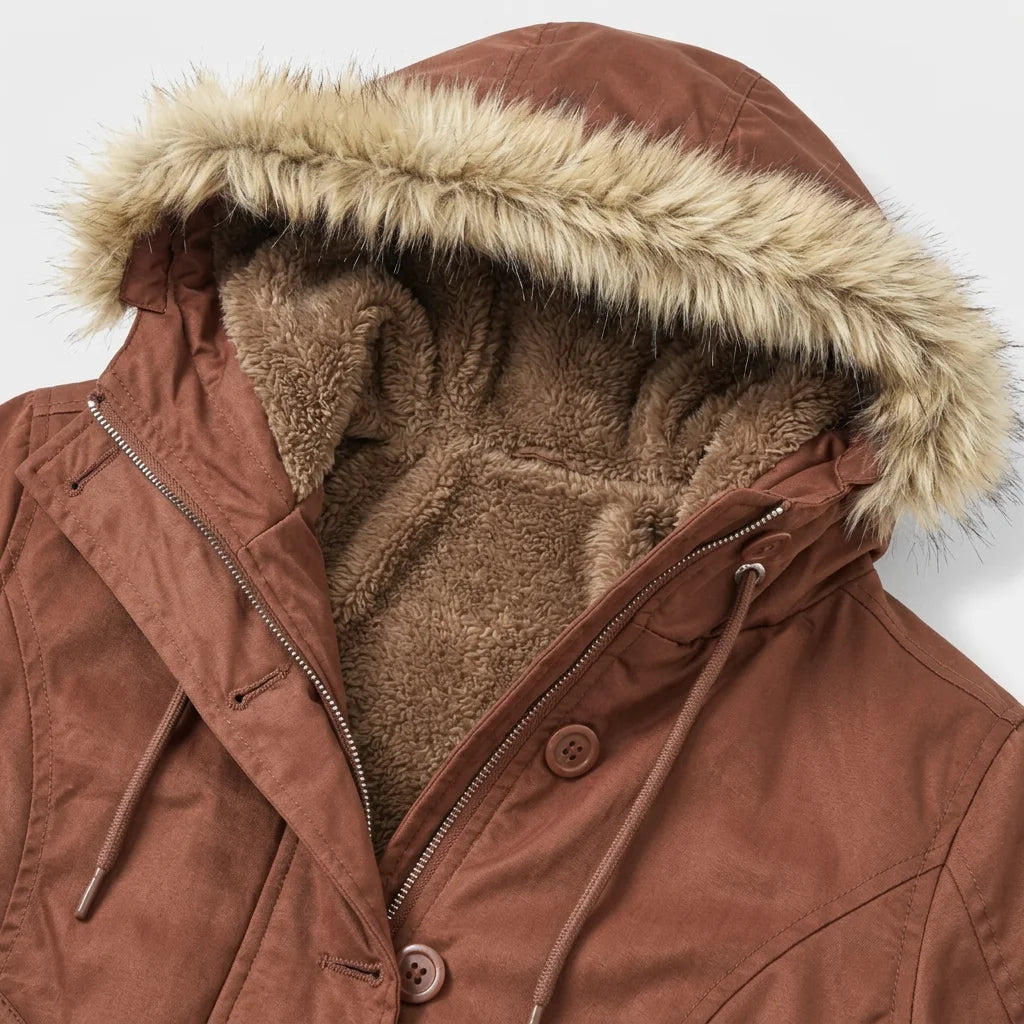 Women Winter Thick Fleece Lined Hooded Jacket Faux Fur Collar Zip Button Closure Solid Casual Warm Outerwear Pockets Female Coat