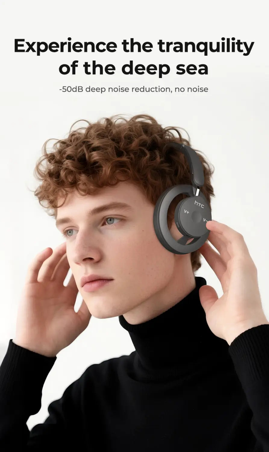 Les écouteurs sans fil htc hp06 gris supra-auriculaires arborent un design circulaire élégant, offrant une réduction du bruit et une longue durée de vie de la batterie.