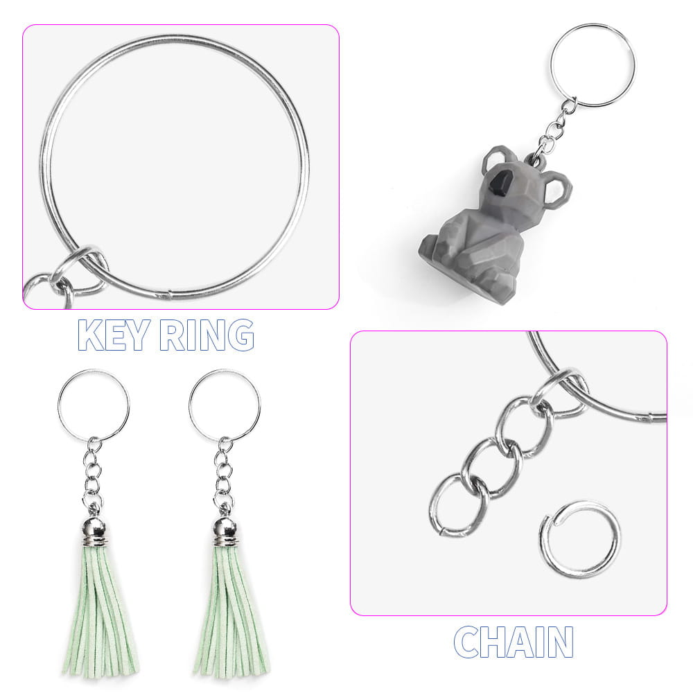 Silver koala keychain with geometric design and matte gray finish made of metal with split rings and chains for secure attachment