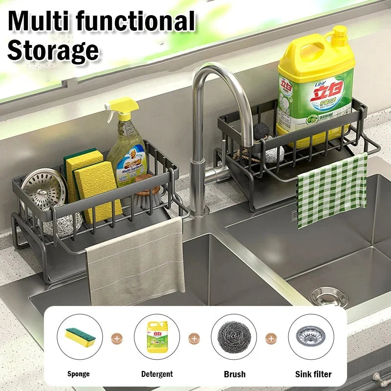 Kitchen Multifunctional Stainless Steel Sink Cleaning Tools Storage Rack Drain Rack For Sponge Cleanser Rag Organizer Hanger