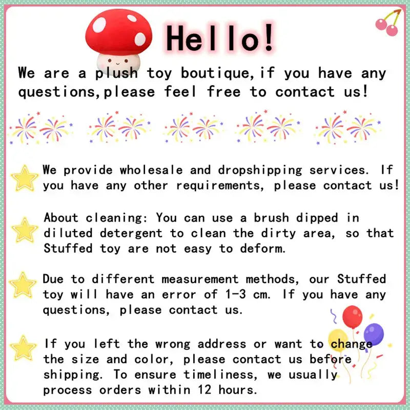 red mushroom-shaped plush toy with white spots and smiling face featured alongside a hammerhead shark plush pillow soft toy.