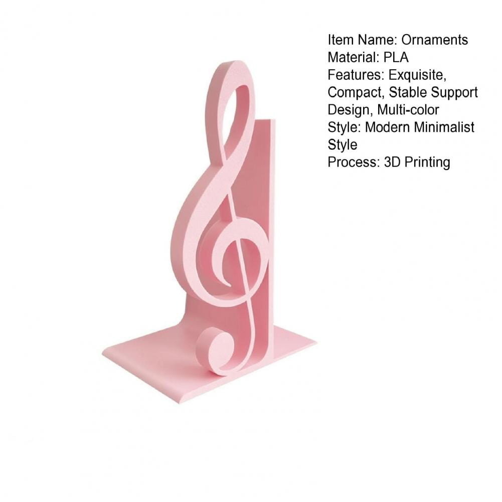 Rosa 3D-gedruckte PLA-Buchstütze in Form eines Violinschlüssels mit modernem minimalistischem Design für Musikdekoration