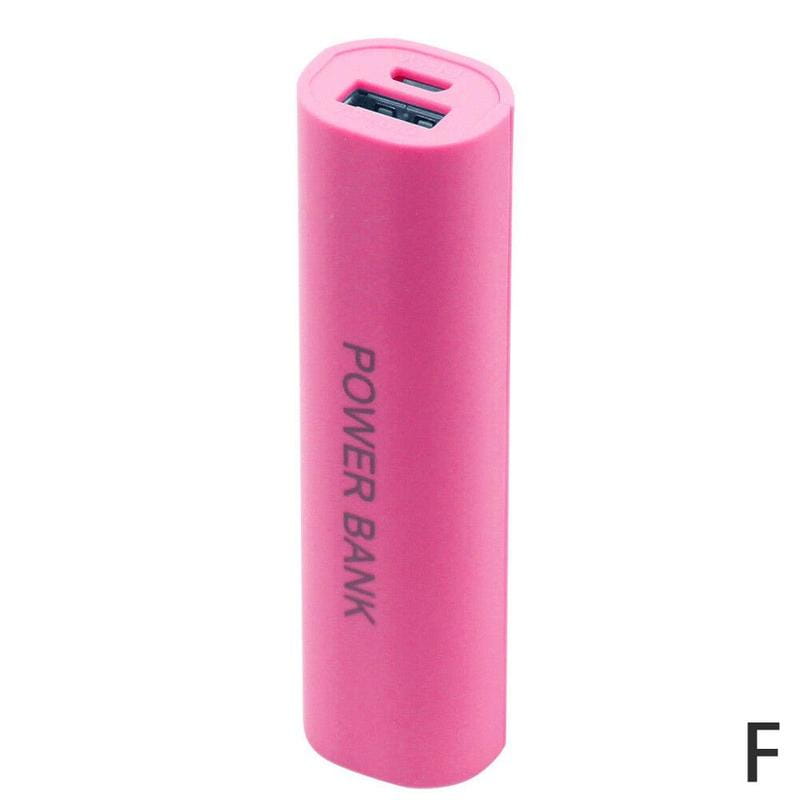 A pink cylindrical power bank with a USB port and power bank printed vertically on its side designed as a portable 18650 power bank case diy shell charger.