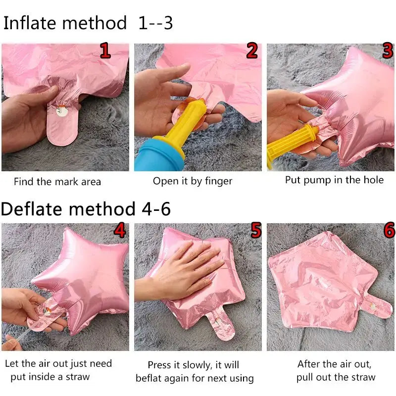 pink metallic star-shaped foil balloon with a small tab for inflation from the happy anniversary foil balloons 10 pack.
