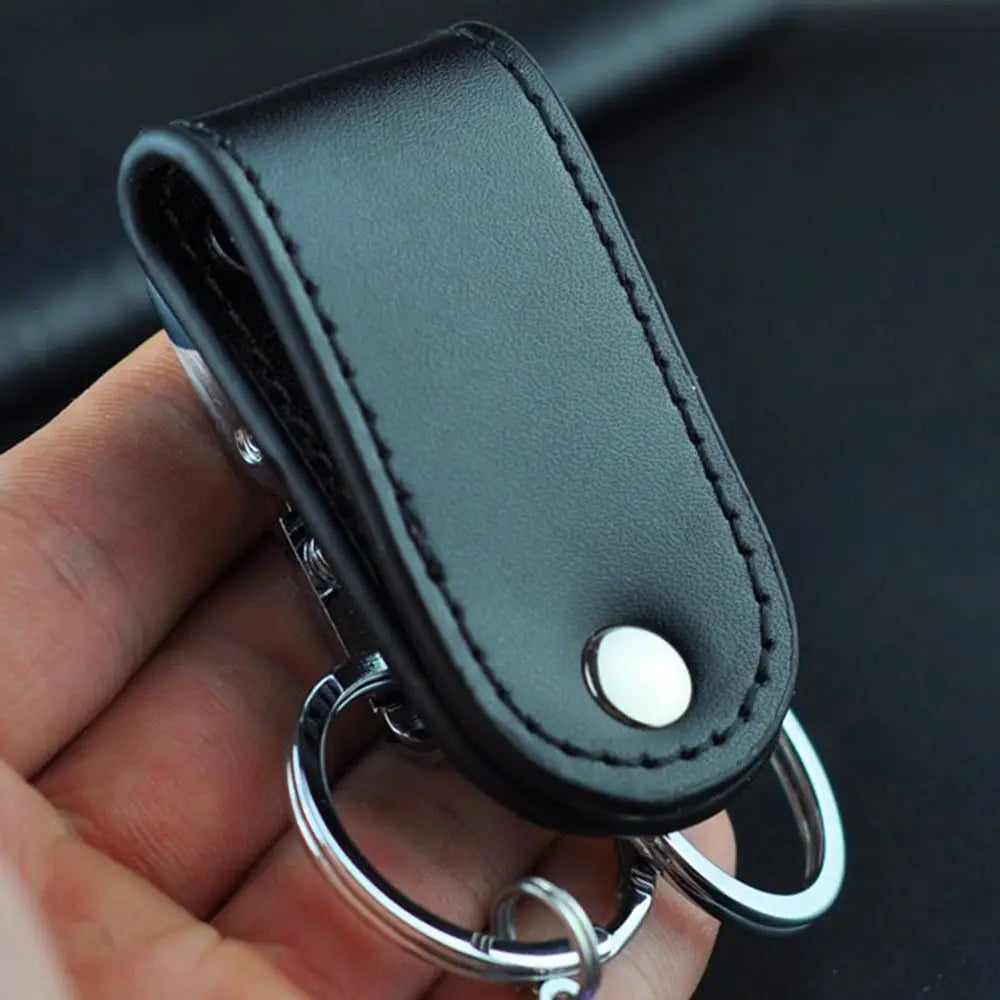 New Stainless Steel Genuine Leather 2 Loops Keychain Key Chain Key Ring Holder