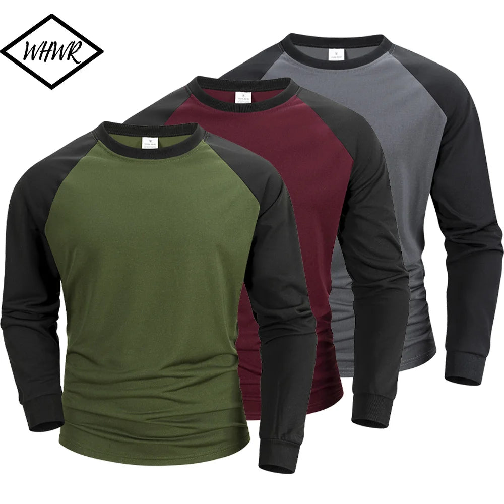 Men's T-shirts O-neck Long Sleeve Casual Raglan Sleeves Color Matching for Men Spring Basic T-shirt Top Men's Clothing