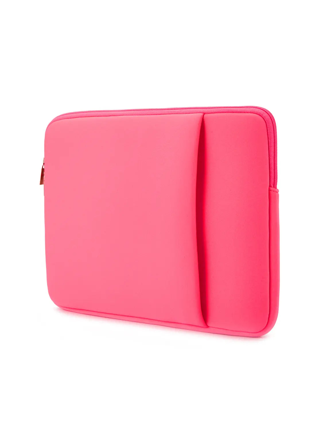Leuchtend pinkfarbene multifunktionale Neopren-Laptoptasche mit Reißverschlussverschluss und vertikalem Seitentaschenfach für Laptops von 11 bis 17 Zoll.
