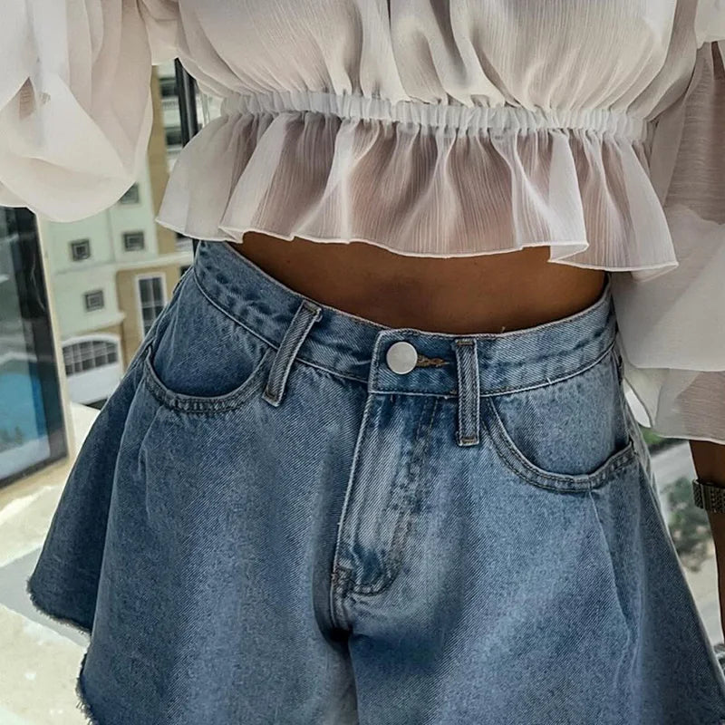Women Y2K Casual Denim A-lined Short Skirt  Girls Versatile Loose Cowboy High Waist Mini Skirts Female New Designer Streetwear