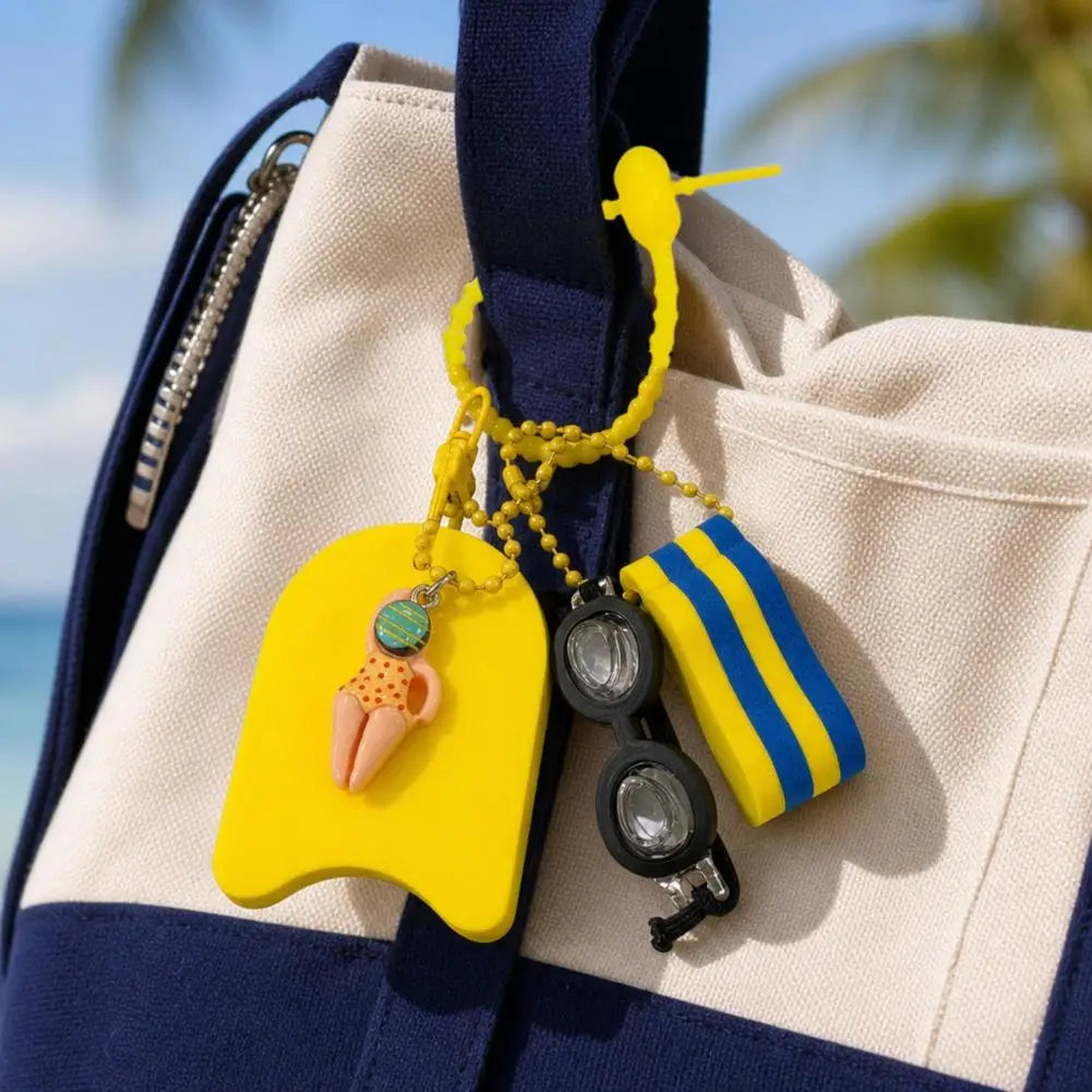 New Cartoon Girls Boys Swimming Keychain Summer Swimming Pool Float Board Glasses Keyrings Pendant Charm Accessories Gifts