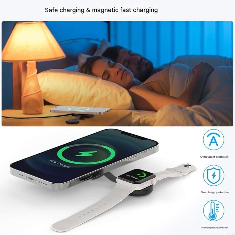 Eine elegante silberne Magnetladestation 3-in-1 für schnelles magnetisches Laden zur sicheren und effizienten Stromversorgung von Smartphones und Smartwatches.