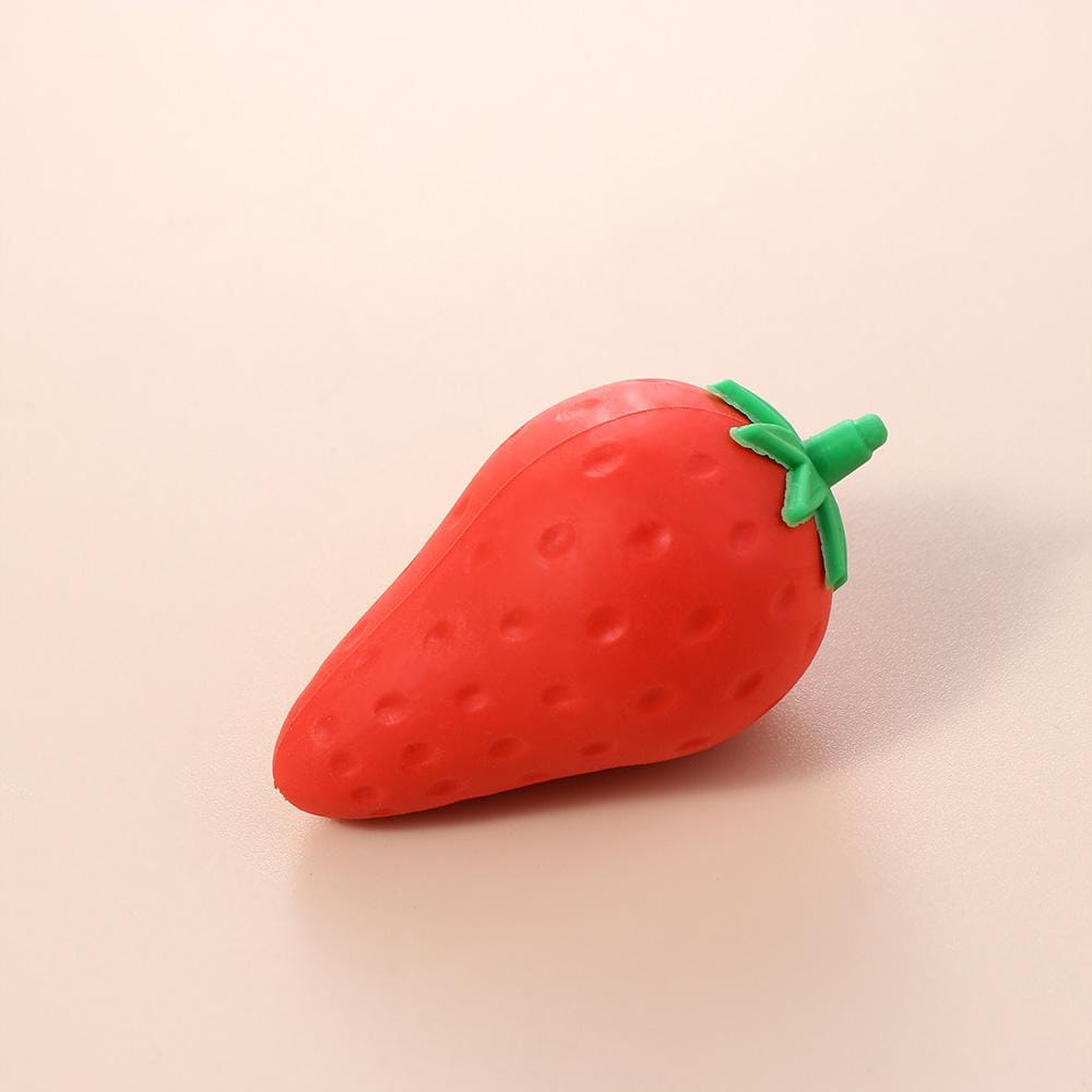 red strawberry-shaped eraser with green leafy top from the fruit pencil erasers cute student stationery set