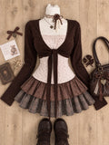 Women Casual 2 Piece Outfit Crop Top Blouse + Mini Skirt Japanese Kawaii Y2K American Retro Korean Fashion Matching Skirt Sets