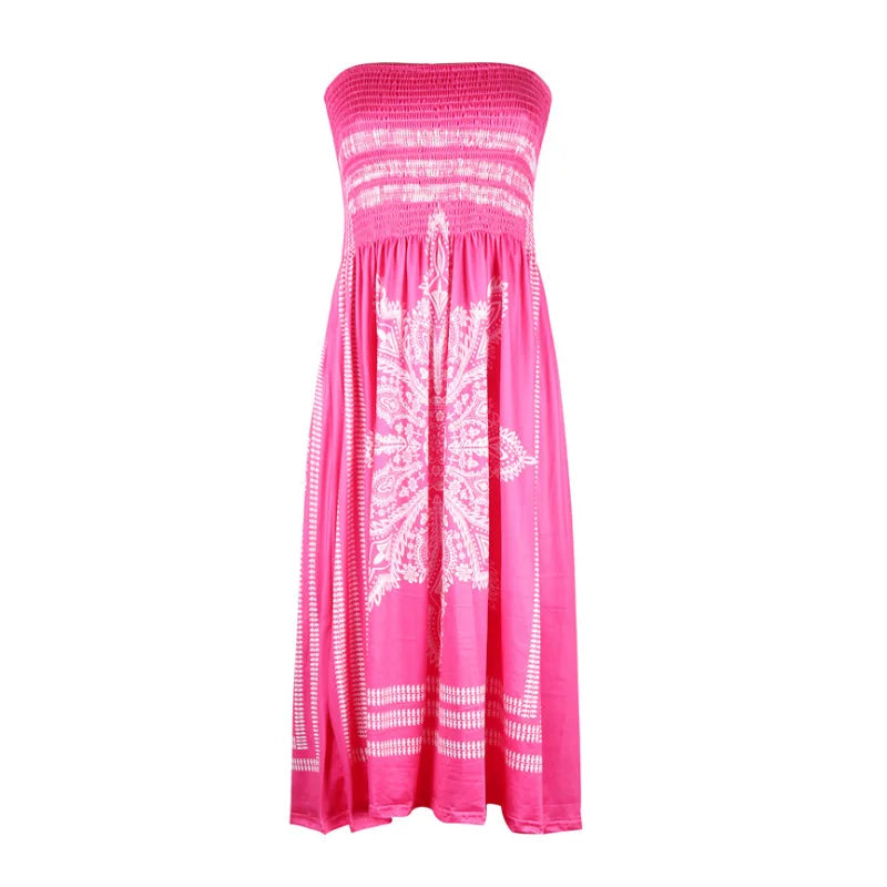 Women Dresses 2025 Spring/Summer New European Fashion Printed Sexy Strapless Dress Women's Clothing Vestidoes
