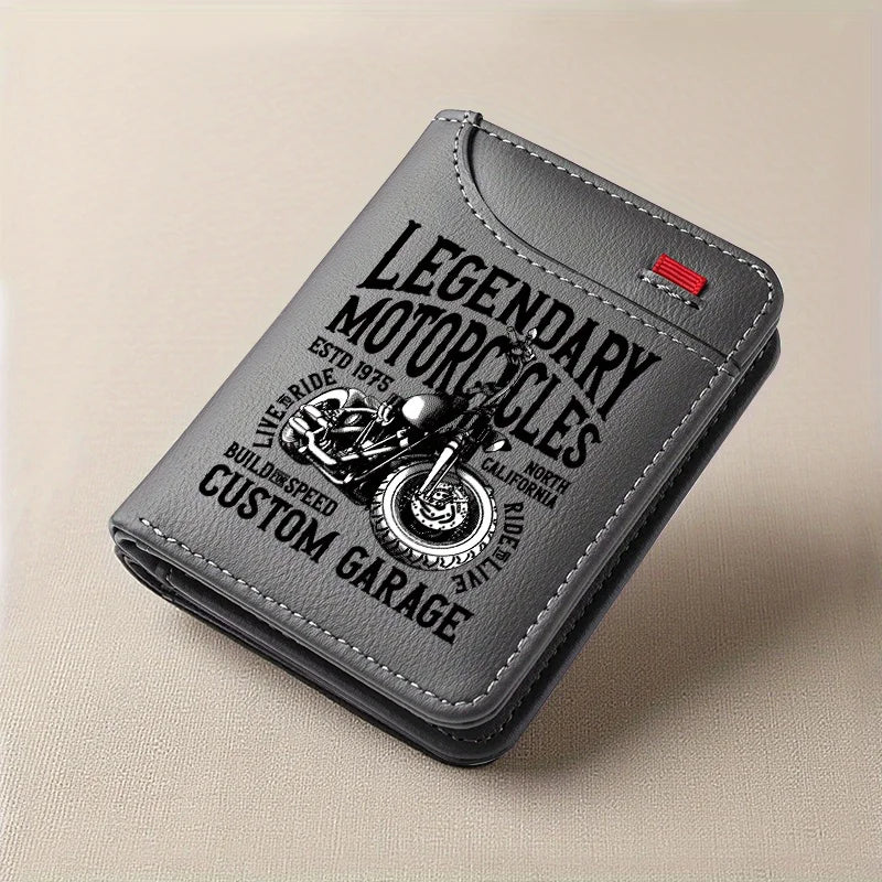 1pc Men'S Retro Faux Leather Wallet - Stylish Vintage Motorcycle Theme - Slim And Soft Design with Various Card Slots, Business