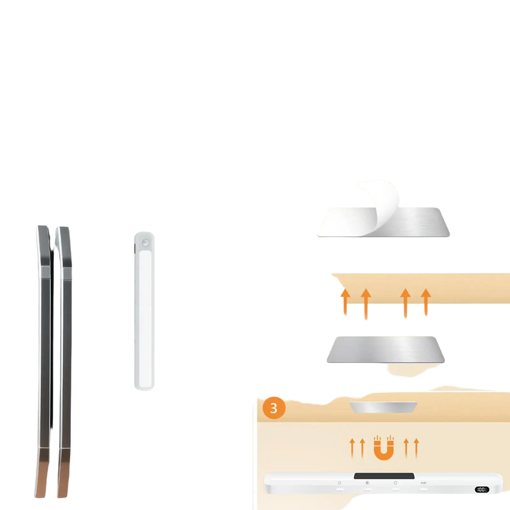 White rectangular magnetic mount with adhesive tape alternative for tool-free installation of motion sensor led light bar