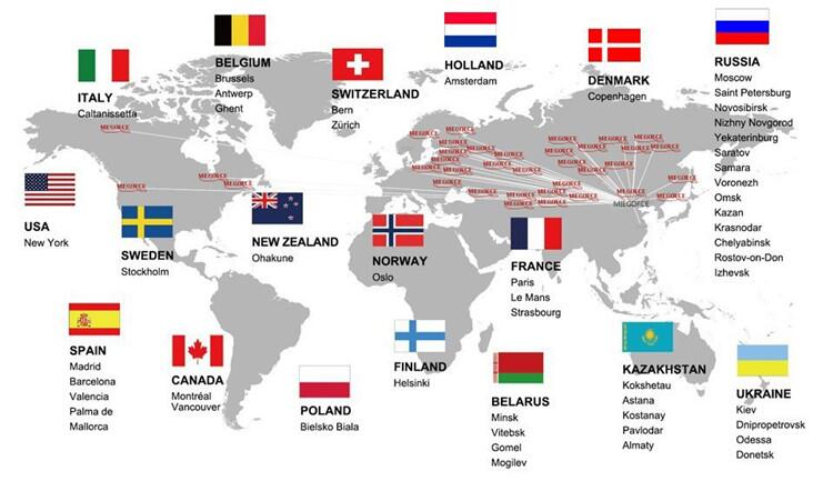 Gray world map with country flags and capital cities labeled accompanying the product pure wool turtleneck sweater women highlighting its material and style.