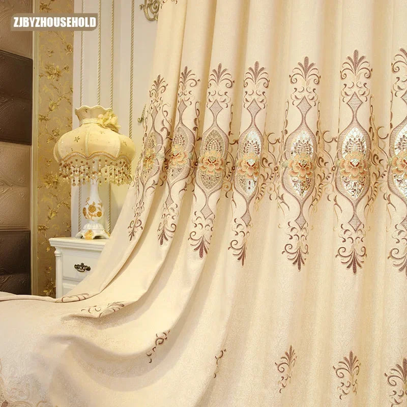 European Embroidery Cloth Curtains for Living Room Bedroom Flower King Luxury High Shading Modern Window Valance