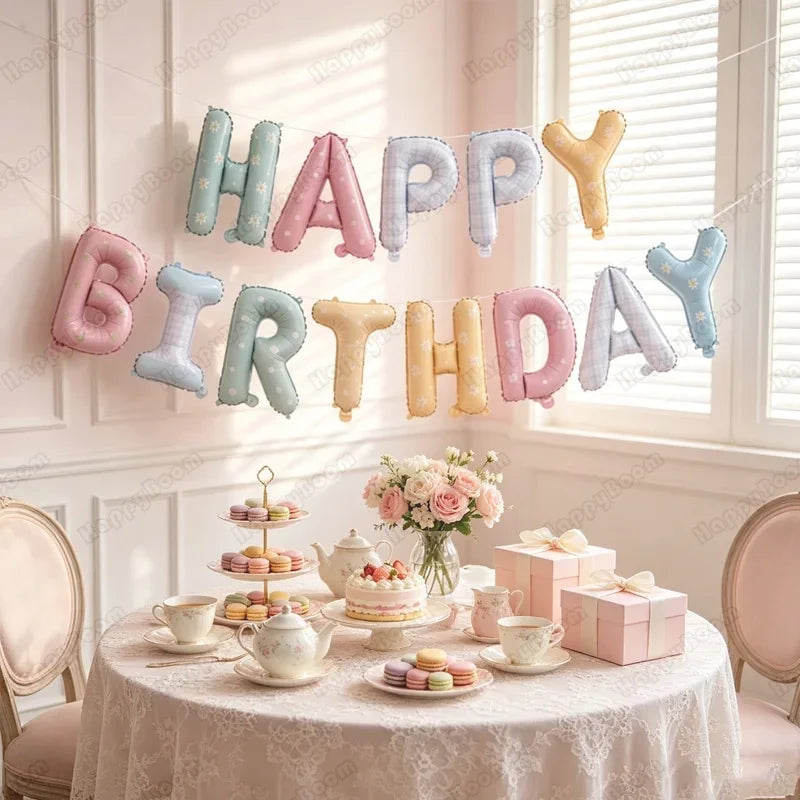 16Inch Happy Birthday Letter Balloons Set Daisy Flower Print Aluminum Film Balloon Birthday Party Decoration Supplies Party Prop