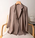 Women Blazer 95% Mulberry Silk 5% Spandex 19 momme Black White One Button Coat Jacket office work M L XL MM147