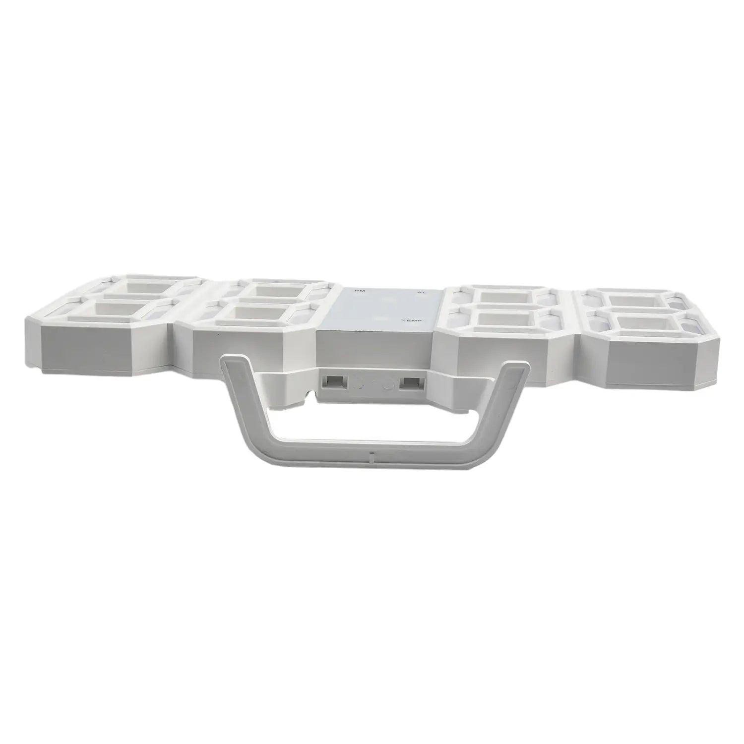 Multiprise d’alimentation en plastique blanc à plusieurs ports avec poignée intégrée, conçue pour une utilisation avec des horloges murales numériques LED 3d modernes affichant 24 heures