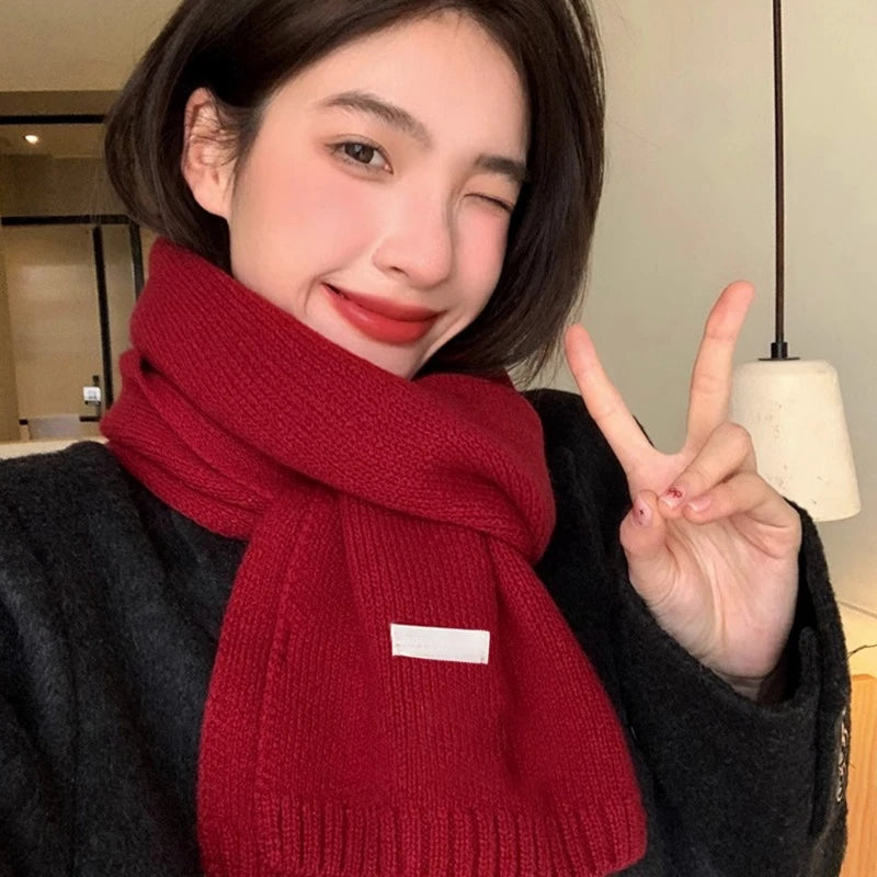 2024 New Knitted Red Scarf Women Winter Simple Classic Solid Color Wraps Men Couple Scarf New Soft Warm Thermal Wool  Muffler
