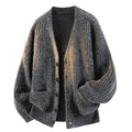 Men Cardigan Knitted Sweaters Coats V Neck Full Sleeve Jumpers Y2k Streetwear Single Breasted Loose Open Stitch Autumn Winter