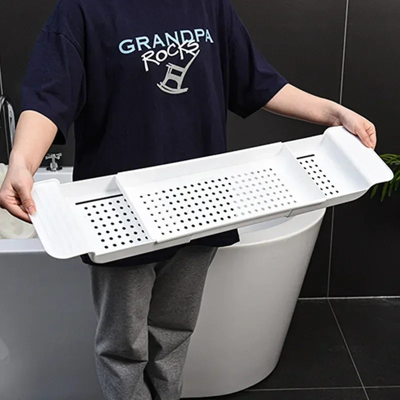 Bathroom Bathtub Tray Shower Caddy Bath Tub Rack Extendable Bathtub Shelf Towel Book Holder Storage Organizer Accessories