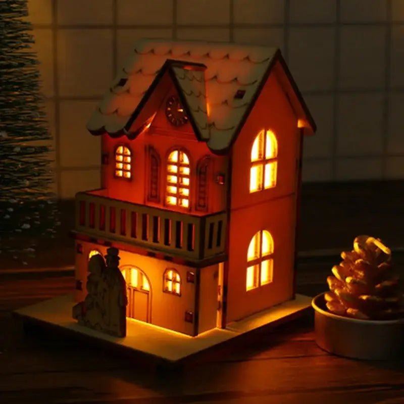 Holiday LED Lights Log House Christmas Tree Ornaments for Home Decor Log House DIY Gift Window Decoration