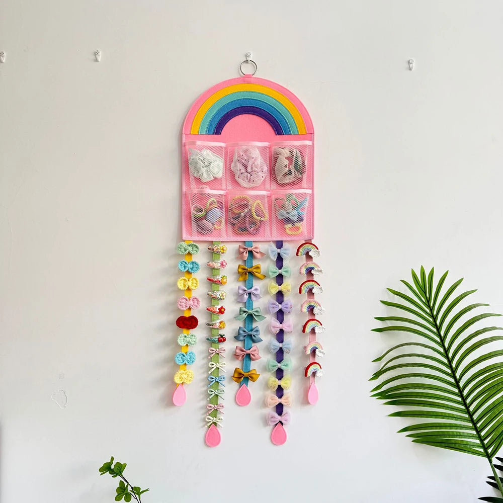 Kids Hair Accessories Storage Hanging Bag, Wall Mount Felt Hair Clip Headband Scrunchie Organizer, Girls Room Hairpin Display St