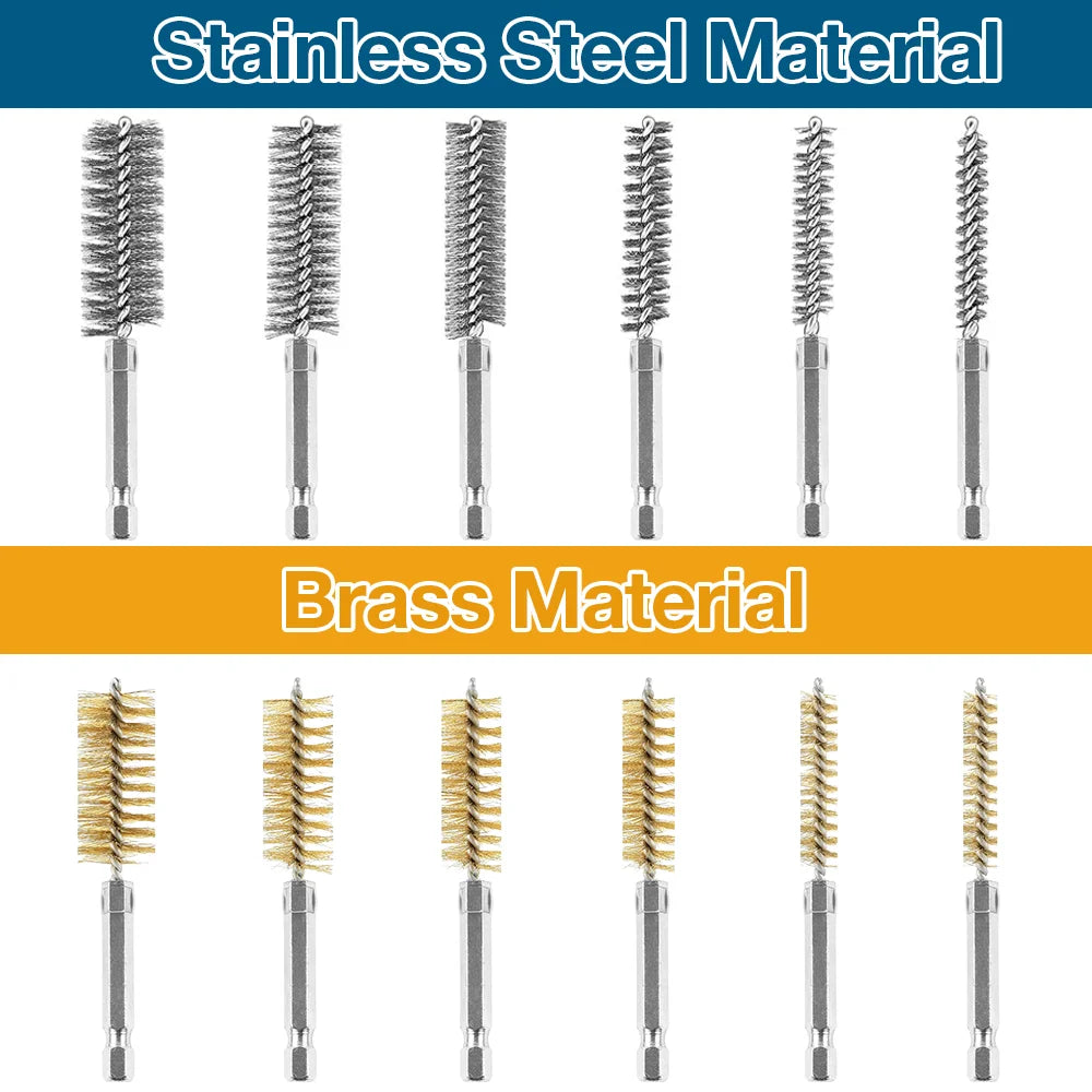 6/12Pcs Stainless Steel Wire Brush,Drilling Cleaning Brush Set, 1/4 Inch Hexagonal Handle, Grinding Polishing Rust Removal Tools