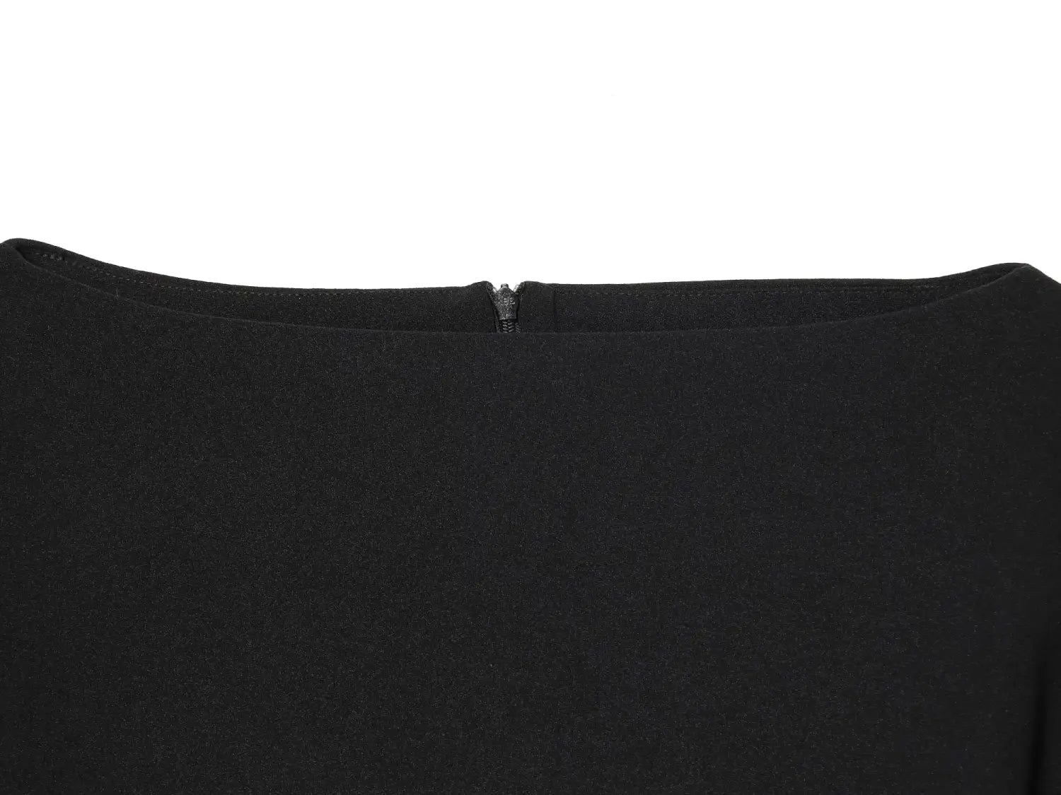 Black satin top with a subtle sheen and a central zipper at the neckline featuring a puff sleeve style for a casual loose summer look.