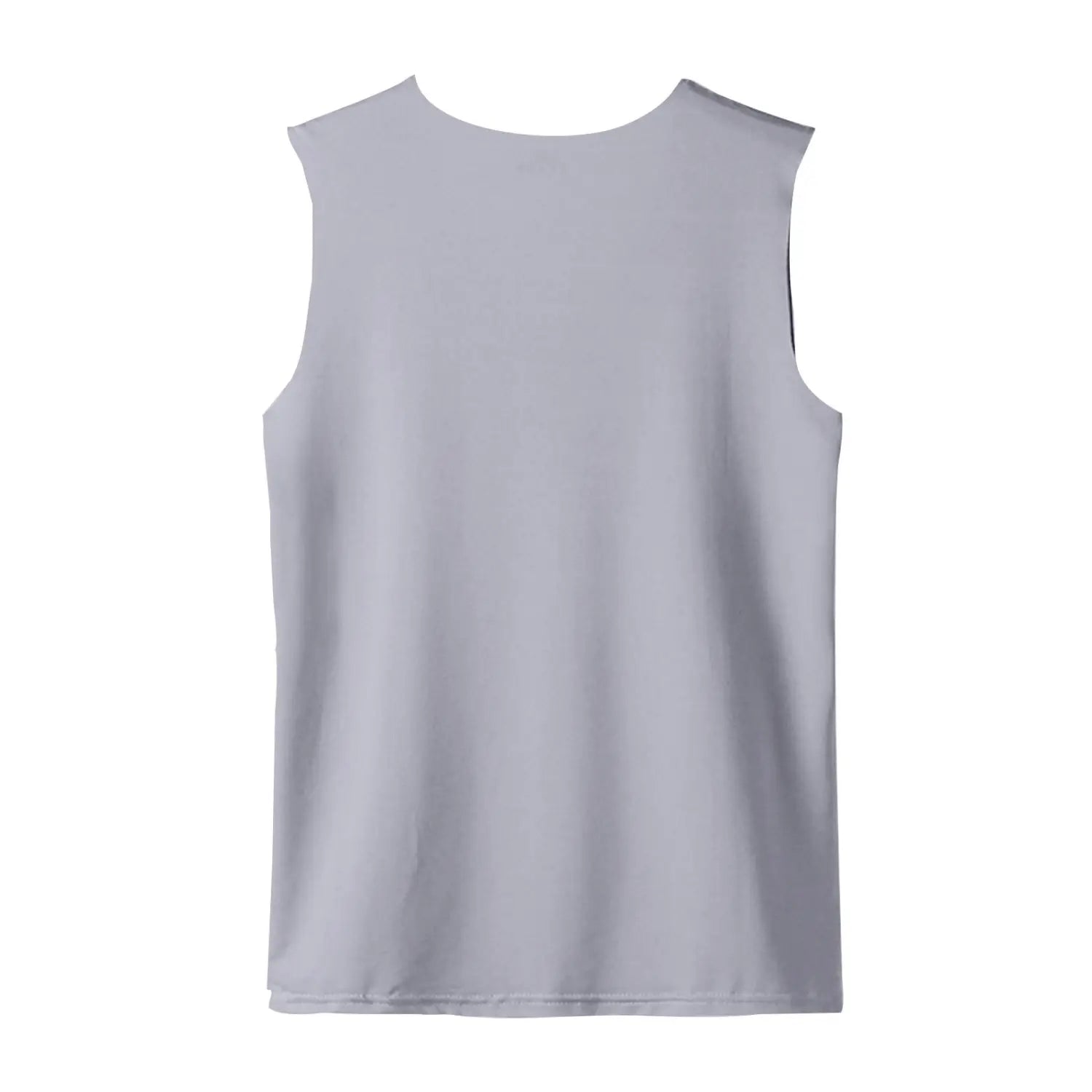 Men ice silk v-neck sleeveless tank top in plain light gray with smooth lightweight fabric and a simple round neckline.