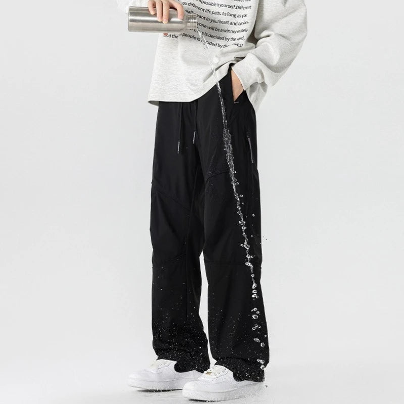 Men's Cargo Pants  Summer Quick-Dry Waterproof Mountain Climbing Long Trousers with Side Zipper Pockets Elastic Waistband