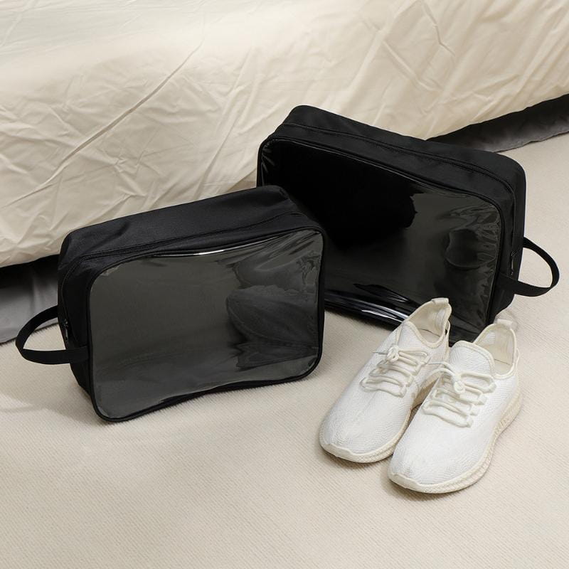 Sacs de voyage imperméables translucides noirs pour chaussures, avec poignées et fermetures à glissière noires, pour organiser la pochette de rangement à fermeture éclair