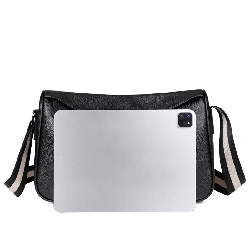 Genuine Leather Men's Casual Crossbody Bag, Fashionable and Versatile Shoulder Bag, Large Capacity Business Casual Commuter Bag, Can Hold Ipad, Water Bottle, Documents, Etc., Suitable for Daily Outings, Office Work and Travel