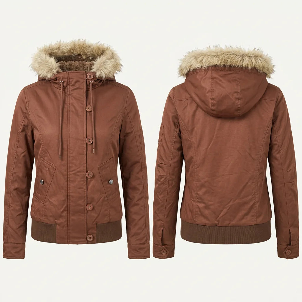 Women Winter Thick Fleece Lined Hooded Jacket Faux Fur Collar Zip Button Closure Solid Casual Warm Outerwear Pockets Female Coat