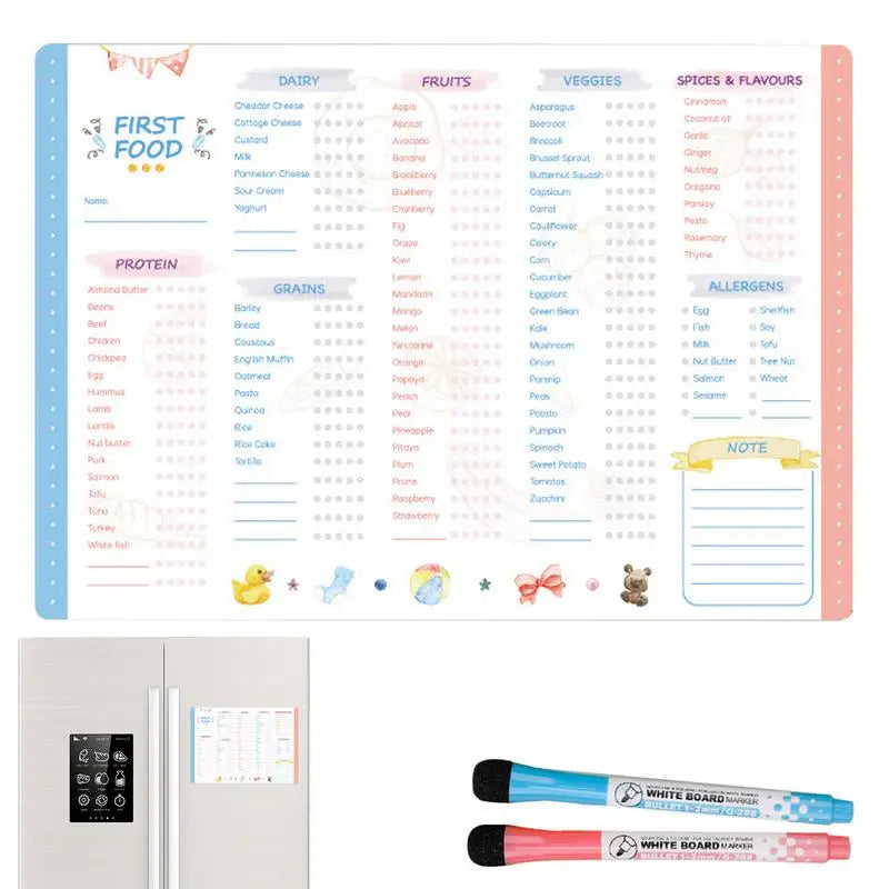 Baby First Foods Checklist Magnetic Repeatable Baby Feeding Tracker Weaning Essential Reusable Toddler Food Chart Fridge Magnet