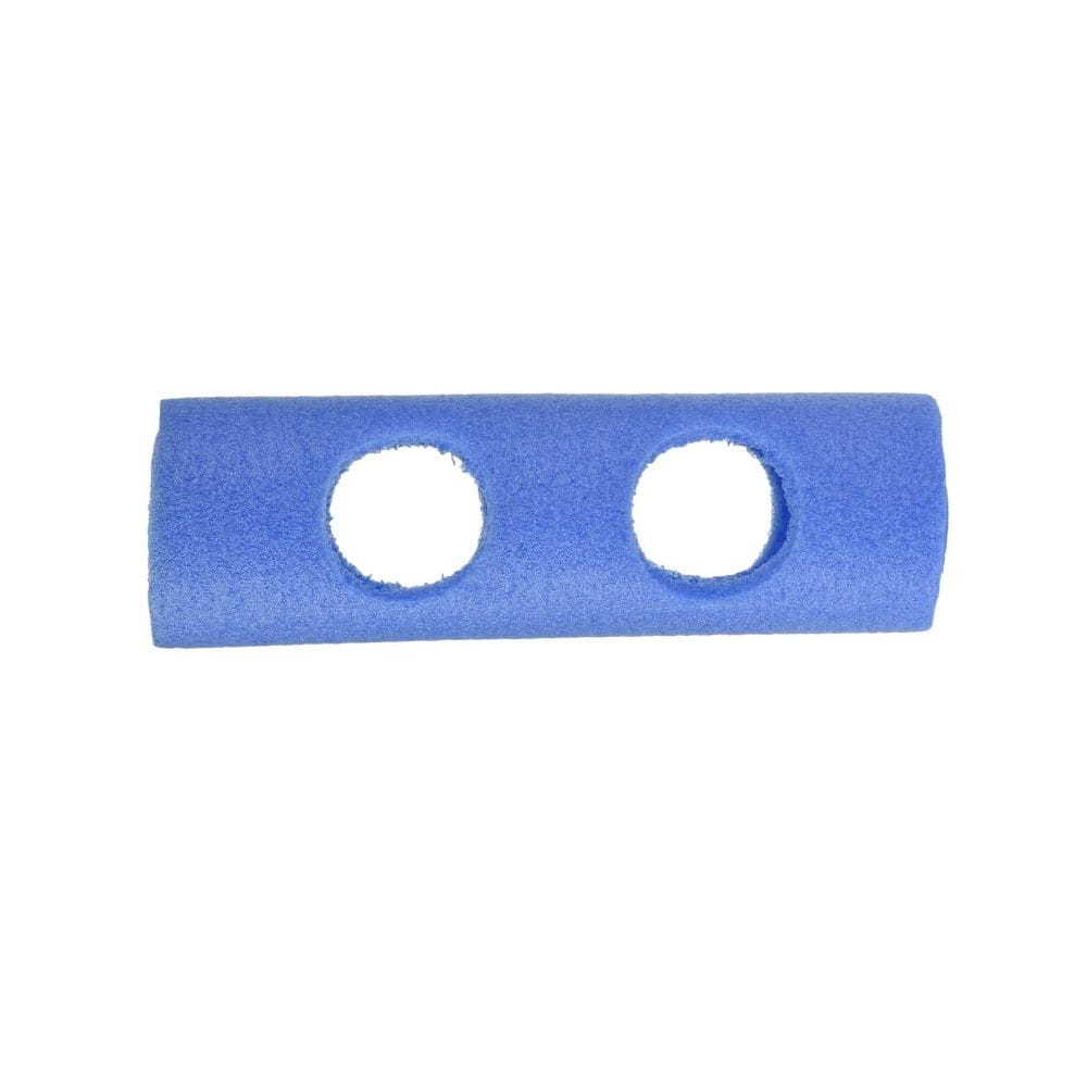 Blue foam grip pool noodle connector training aid float holder with two circular cutouts designed for secure attachment.