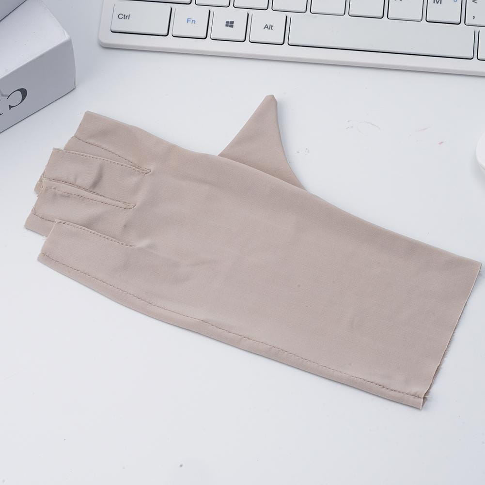 Beige fingerless long-sleeved uv protection sunscreen driving glove made of smooth fabric.