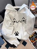 Women Cute Print Hoodies Winter Thick Warm Loose Preppy Style Kawaii Sweatshirts Casual Long Sleeve Female Sweet Zipper Chic Top