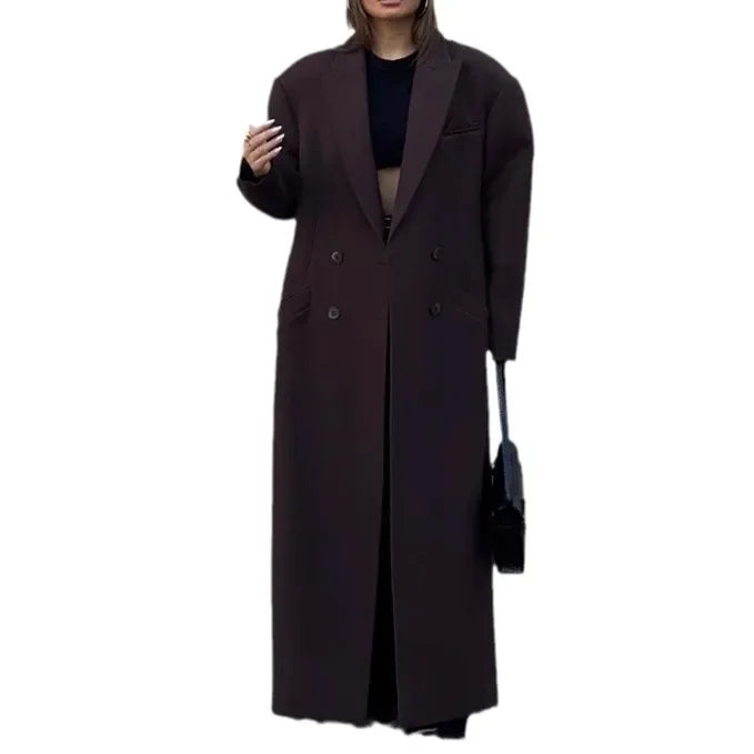 Women's Long Blazer Coat Notched Lapel Oversized Trench Style Fall Jacket Minimalist Outerwear 2025 New