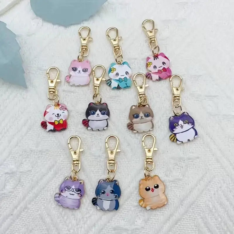 10pcs cute cat keychains, suitable for wallet accessories, pet ID cards, backpacks, mobile phone pendant gifts, the best choice
