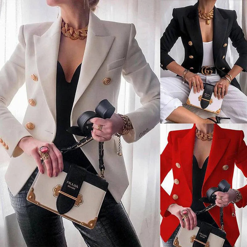 Women's Autumn Blazers New Solid Fashion Casual Suit Short Jacket Golden Button Lady Suit Comfortable Commuting Long-sleeved Top