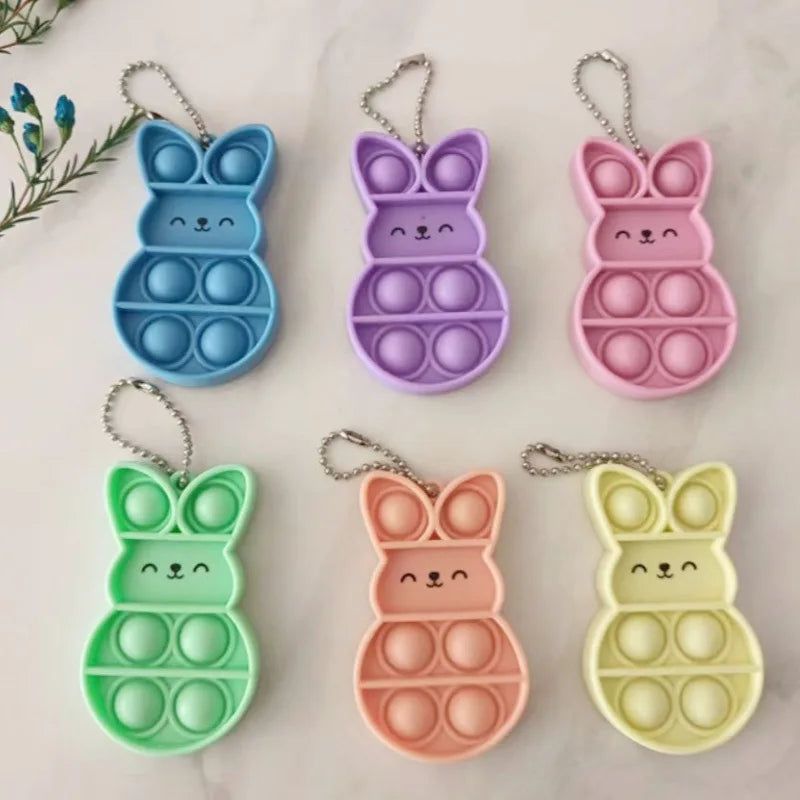 Easter Cartoon Keychain Silicone Rabbit Finger Decompression Toy Backpack Pendant Fidget Toy Fidgets Toys Squeeze