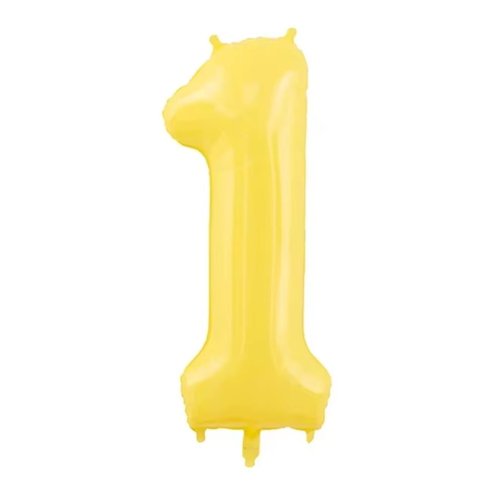 Ein leuchtend gelber aufblasbarer Ballon in Form der Zahl Eins, ausgelegt für Dekorationen zur 40. Geburtstagsfeier, mit einem Maß von 40 Zoll.