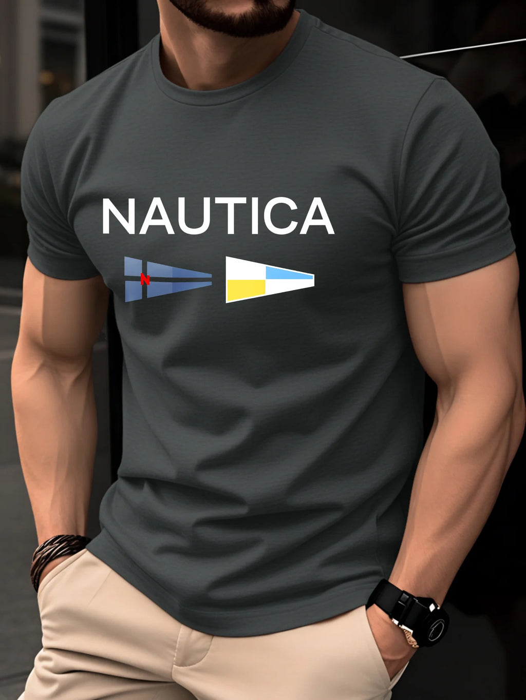 Men's T-shirt -Summer Short Sleeve Lightweight Top -Trendy, Fashionable, Breathable, Comfortable, Versatile -Simple Letter Print